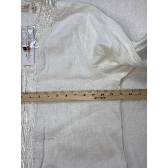 Soft Surroundings Linen Desert Tunic Top Embroidered Colorful Buttons India Sz L - Picture 5 of 8